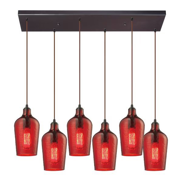 Hammered Glss 6-Lght Rectangular Pndnt Oiled Brnz w/Hammered Red Glss, Elk Lighting, Mfr#: 10331/6RC-HRD